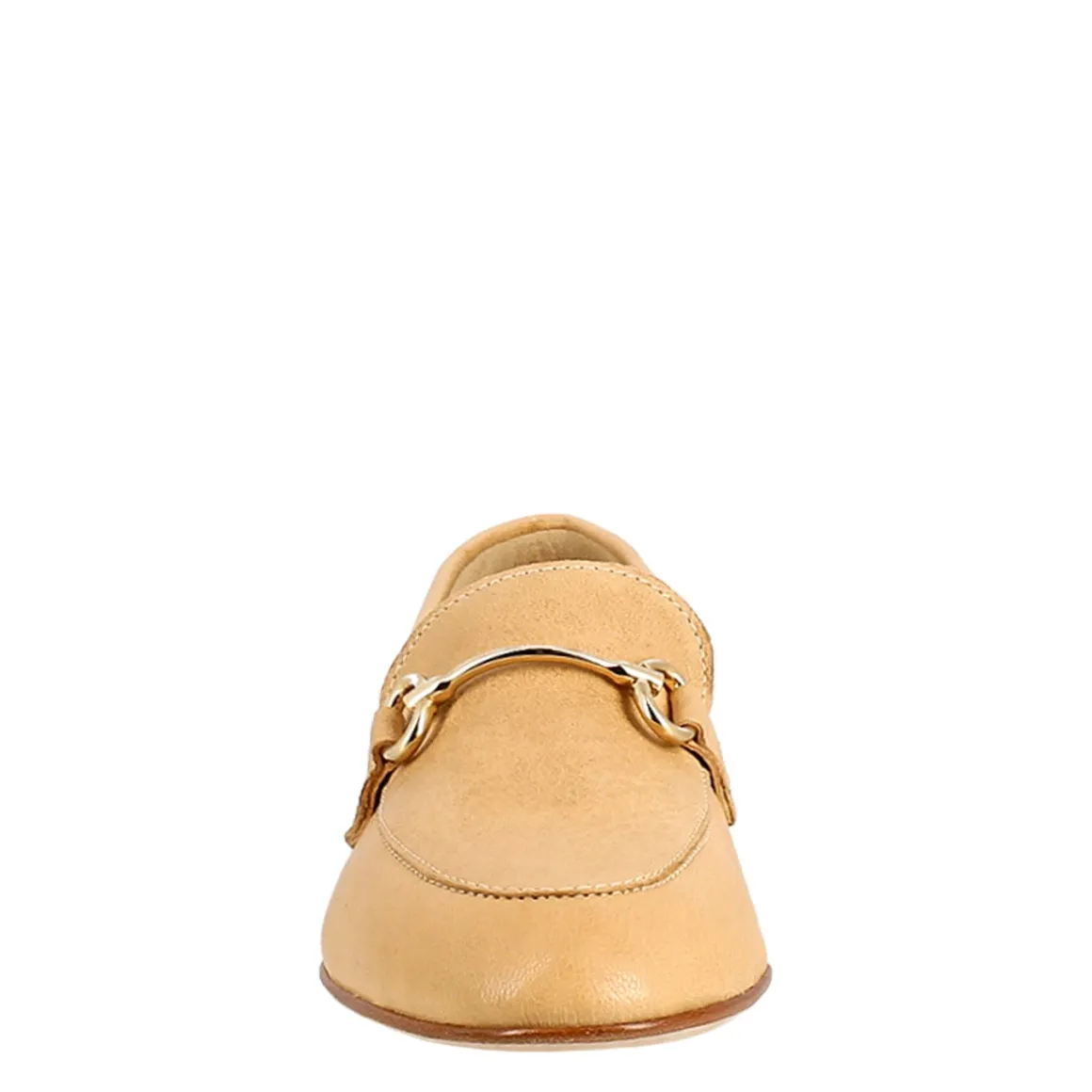 Mocassino Da Donna In Pelle Beige Con Morsetto Oro