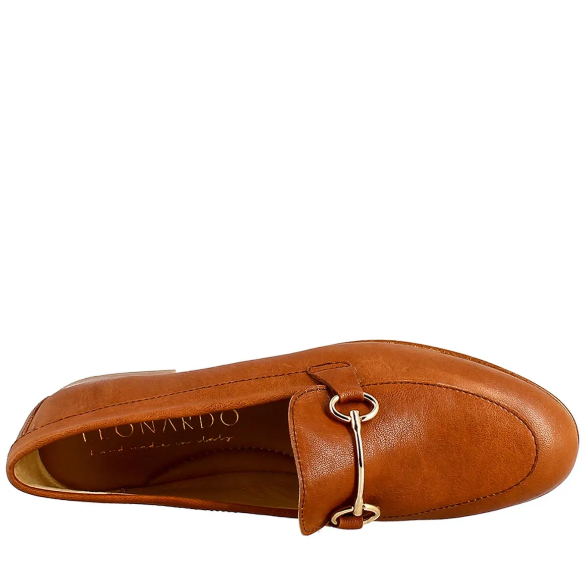 Mocassino Da Donna In Pelle Colore Marrone Con Morsetto Oro