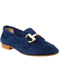 Mocassino Da Donna In Pelle Scamosciata Blu Con Fibbia Oro