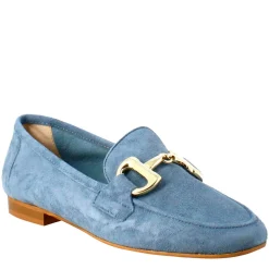 Mocassino Da Donna In Pelle Scamosciata Celeste Con Fibbia Oro