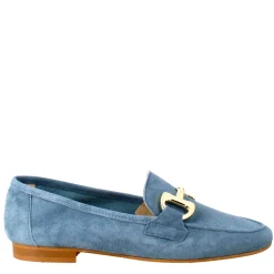 Mocassino Da Donna In Pelle Scamosciata Celeste Con Fibbia Oro