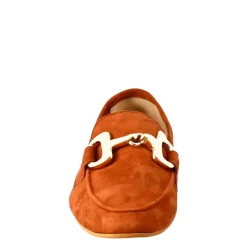 Mocassino Da Donna In Pelle Scamosciata Marrone Con Fibbia Oro