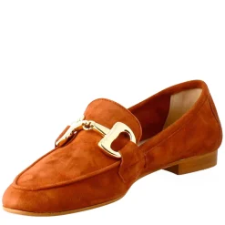 Mocassino Da Donna In Pelle Scamosciata Marrone Con Fibbia Oro