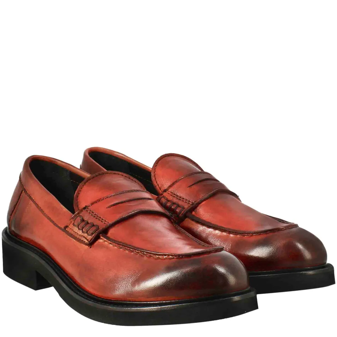 Mocassino Da Donna Paupa In Pelle Lavata Colore Rosso