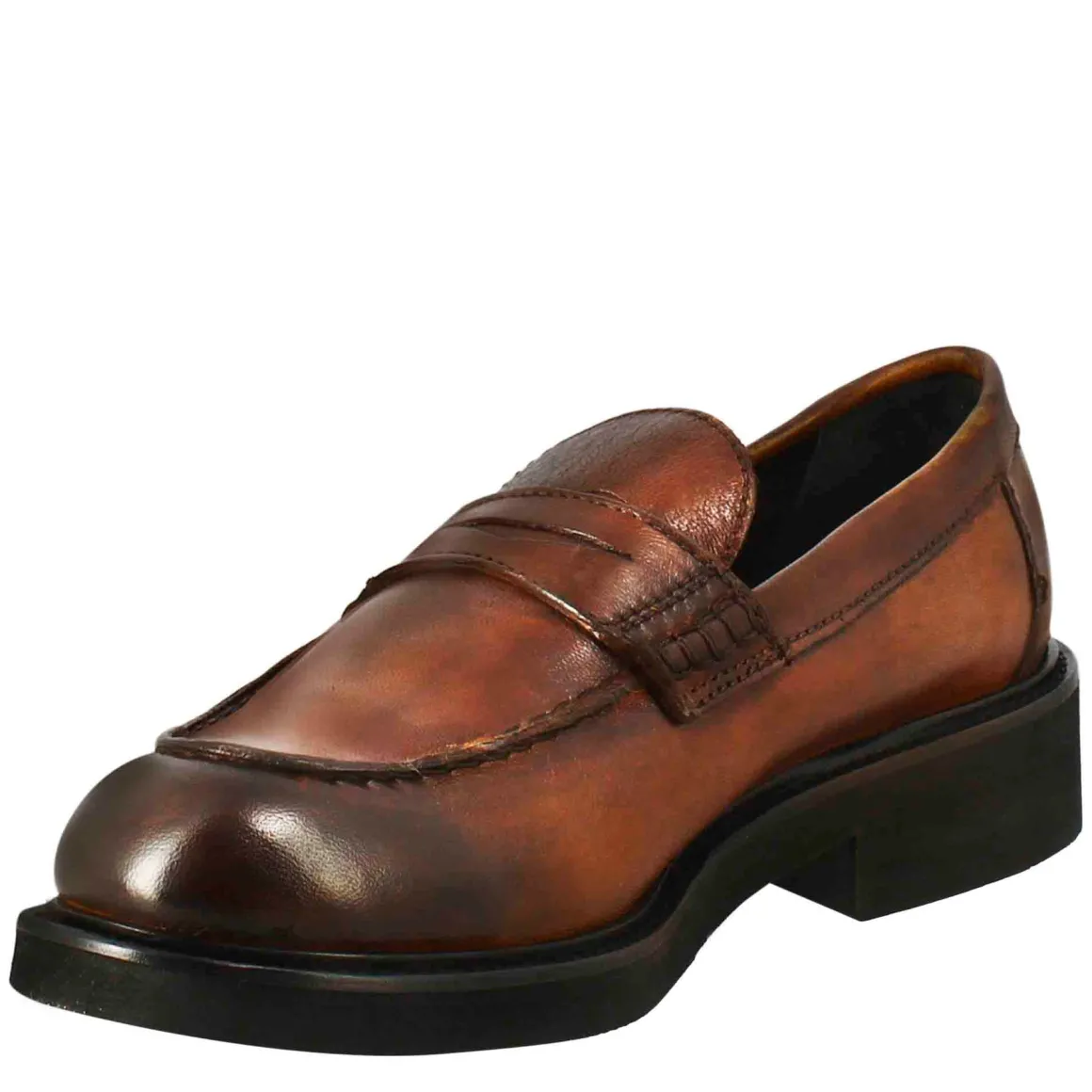 Mocassino Da Donna Paupa In Pelle Lavata Colore Cuoio Scuro