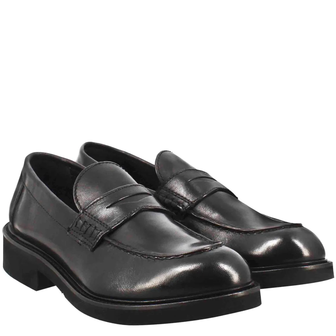 Mocassino Da Donna Paupa In Pelle Lavata Colore Nero