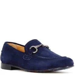 Mocassino Da Uomo In Camoscio Colore Blu Con Morsetto Colore Argento