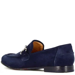 Mocassino Da Uomo In Camoscio Colore Blu Con Morsetto Colore Argento