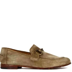 Mocassino Da Uomo In Camoscio Colore Beige Con Morsetto Colore Oro