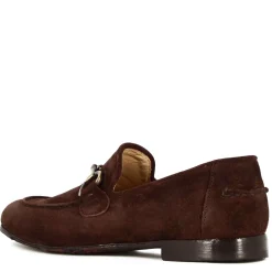 Mocassino Da Uomo In Camoscio Colore Marrone Scuro Con Morsetto Colore Oro