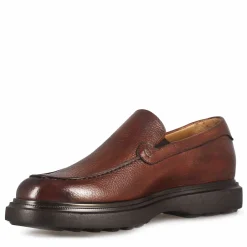 Mocassino Da Uomo In Pelle Martellata Colore Marrone E Suola In Gomma Vibram