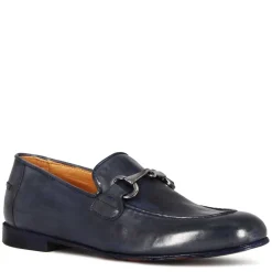 Mocassino Da Uomo In Pelle Liscia Colore Blu Con Morsetto