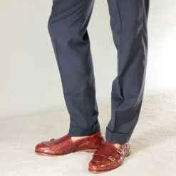 Mocassino Da Uomo In Pelle Intrecciata Con Doppia Fibbia Colore Rosso