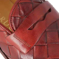 Mocassino Da Uomo In Pelle Intrecciata Colore Rosso Fatti A Mano