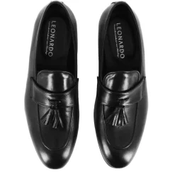 Mocassino Elegante Da Uomo In Pelle Morbida Colore Nero Con Nappine