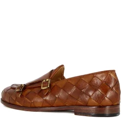 Mocassino Marrone Con Dobbia Fibbia Dorata Da Uomo In Pelle Intrecciata