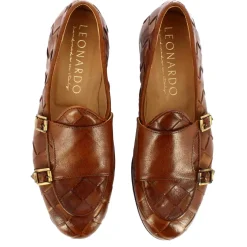 Mocassino Marrone Con Dobbia Fibbia Dorata Da Uomo In Pelle Intrecciata