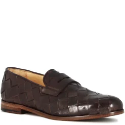 Mocassino Marrone Scuro Vintage Elegante Da Uomo In Pelle Intrecciata