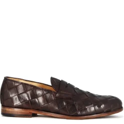 Mocassino Marrone Scuro Vintage Elegante Da Uomo In Pelle Intrecciata