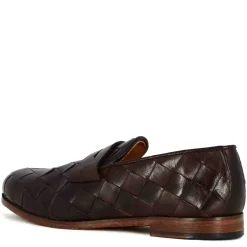 Mocassino Marrone Scuro Vintage Elegante Da Uomo In Pelle Intrecciata