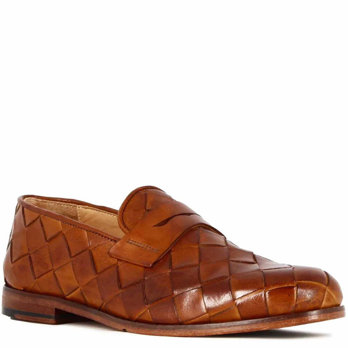 Mocassino Marrone Vintage Elegante Da Uomo In Pelle Intrecciata
