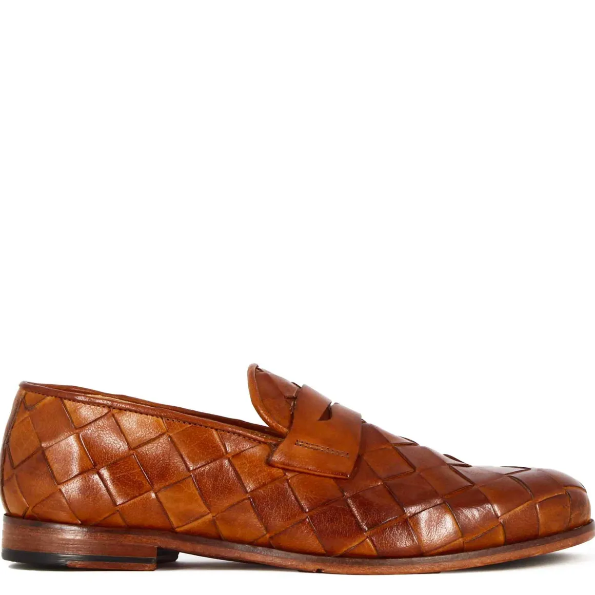 Mocassino Marrone Vintage Elegante Da Uomo In Pelle Intrecciata