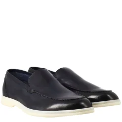 Mocassino Sfoderato Blu Elegante Da Uomo In Pelle Fiore