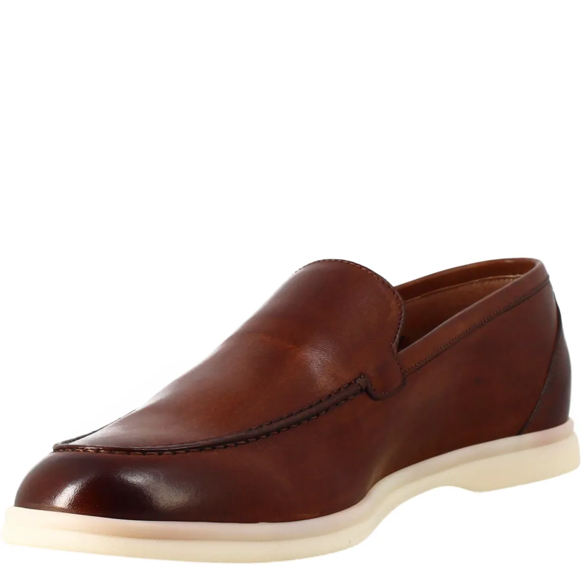 Mocassino Sfoderato Marrone Elegante Da Uomo In Pelle Fiore