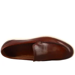 Mocassino Sfoderato Marrone Elegante Da Uomo In Pelle Fiore