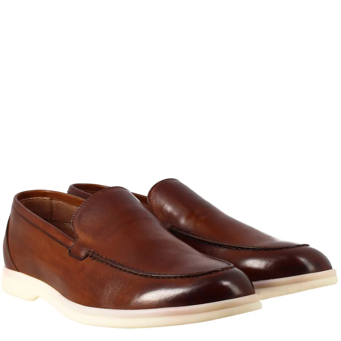 Mocassino Sfoderato Marrone Elegante Da Uomo In Pelle Fiore
