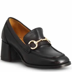 Mocassino Tacco Alto Da Donna In Pelle Colore Nero Con Morsetto