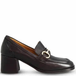 Mocassino Tacco Alto Da Donna In Pelle Colore Nero Con Morsetto