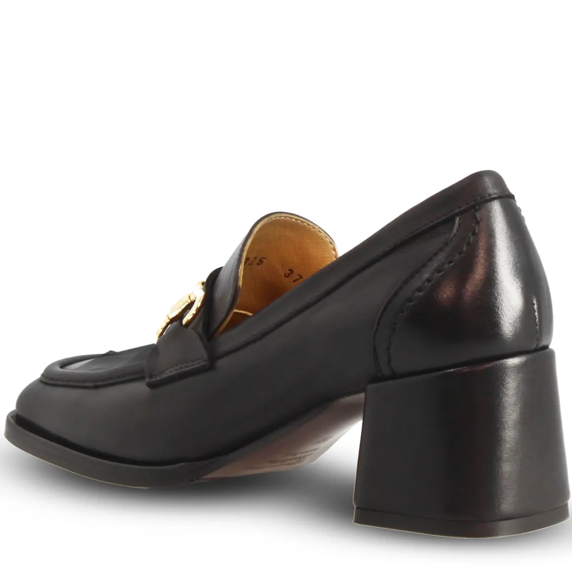 Mocassino Tacco Alto Da Donna In Pelle Colore Nero Con Morsetto