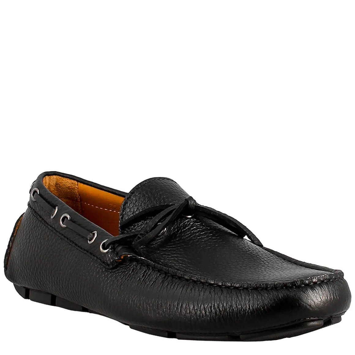 Mocassino Tubolare Con Lacci Da Uomo In Pelle Color Nero