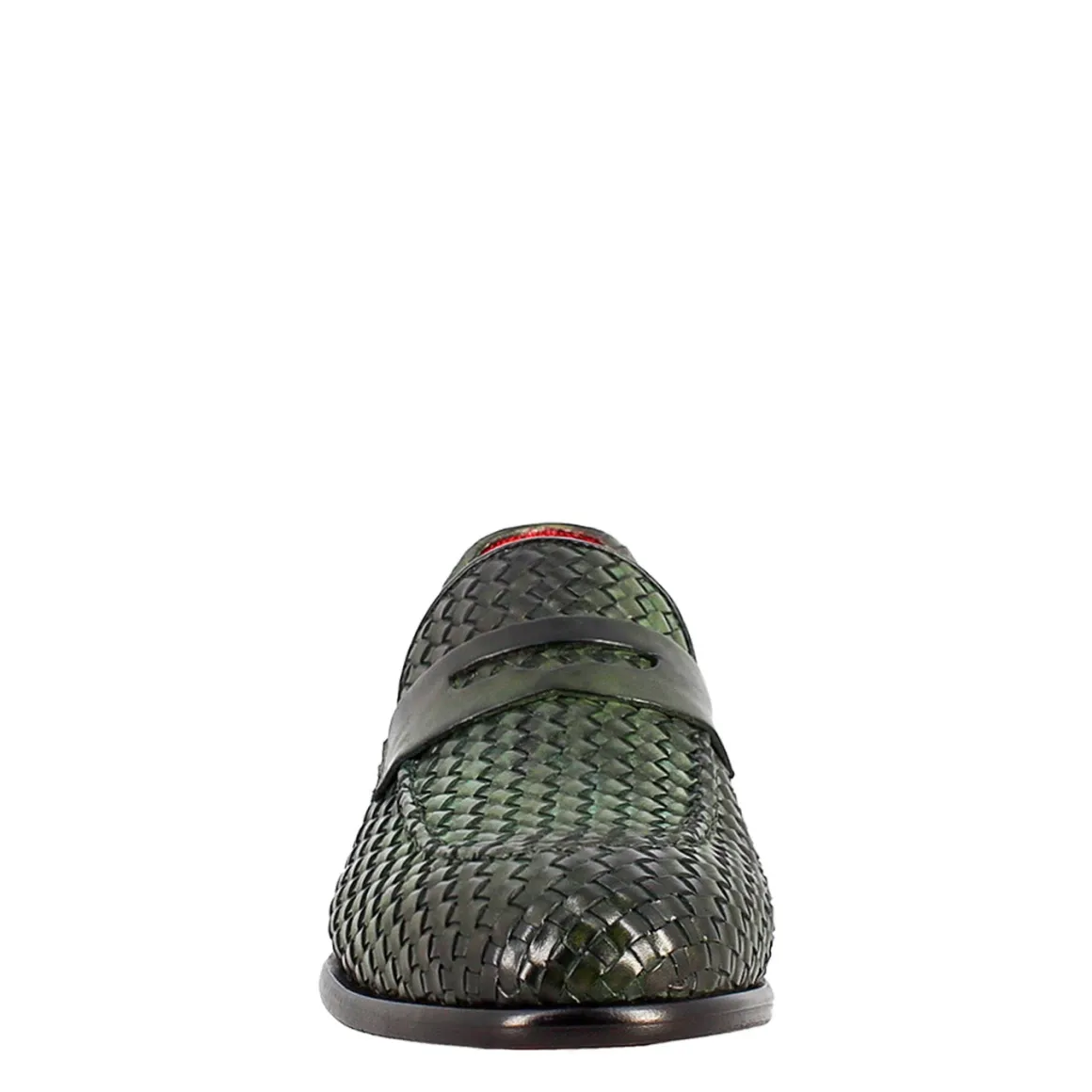 Mocassino Verde Elegante Da Uomo In Pelle Fiore Intrecciata