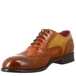 Oxford Brogue Marrone Arancio E Giallo Elegante Da Uomo In Pelle