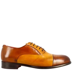 Oxford Marrone E Giallo Elegante Da Uomo In Pelle E Fodera Rossa