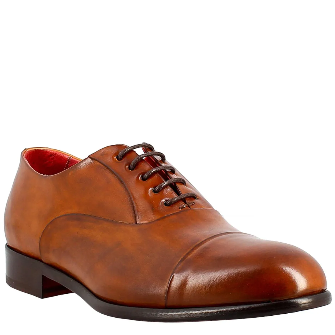 Oxford Marrone Elegante Da Uomo In Pelle E Fodera Rossa