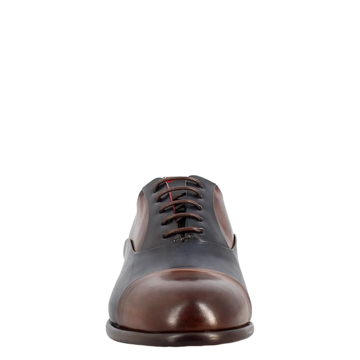 Oxford Marrone Scuro E Blu Elegante Da Uomo In Pelle E Fodera Rossa