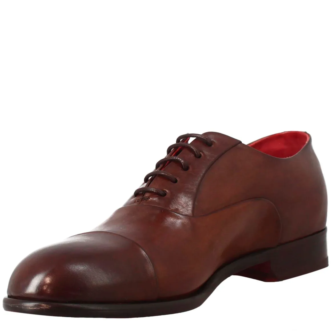 Oxford Marrone Scuro Elegante Da Uomo In Pelle E Fodera Rossa