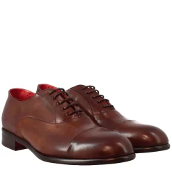 Oxford Marrone Scuro Elegante Da Uomo In Pelle E Fodera Rossa
