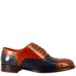 Oxford Semi Brogue Marrone E Blu Elegante Da Uomo In Pelle