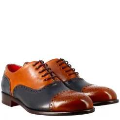 Oxford Semi Brogue Marrone E Blu Elegante Da Uomo In Pelle