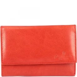 Portafoglio Donna Sauvage Pelle Di Vitello Rosso Porta Tessere Banconote Chiusura Bottone