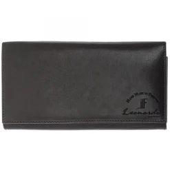 Portafoglio Donna Sauvage Pelle Di Vitello Nero Fatto A Mano Porta Tessere Tasche Banconote
