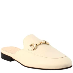 Sabot Bianca Con Fibbia Dorata E Fondo In Vero Cuoio