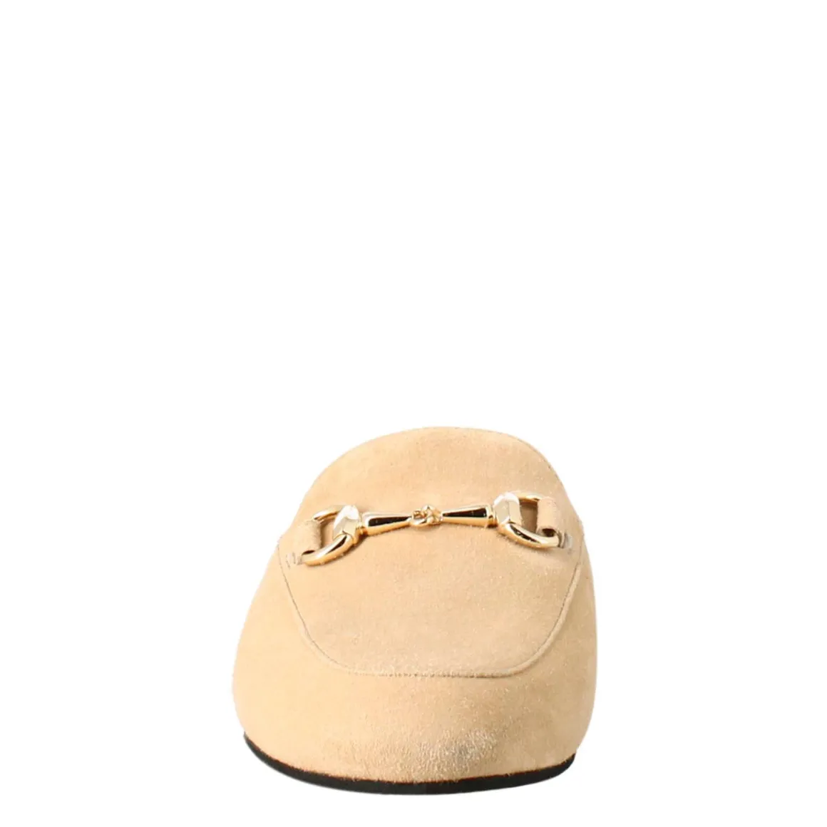 Sabot Da Donna In Pelle Scamosciata Beige Con Fibbia Oro