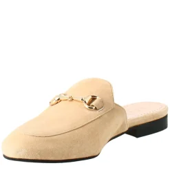 Sabot Da Donna In Pelle Scamosciata Beige Con Fibbia Oro