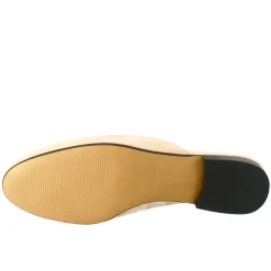 Sabot Da Donna In Pelle Scamosciata Beige Con Fibbia Oro