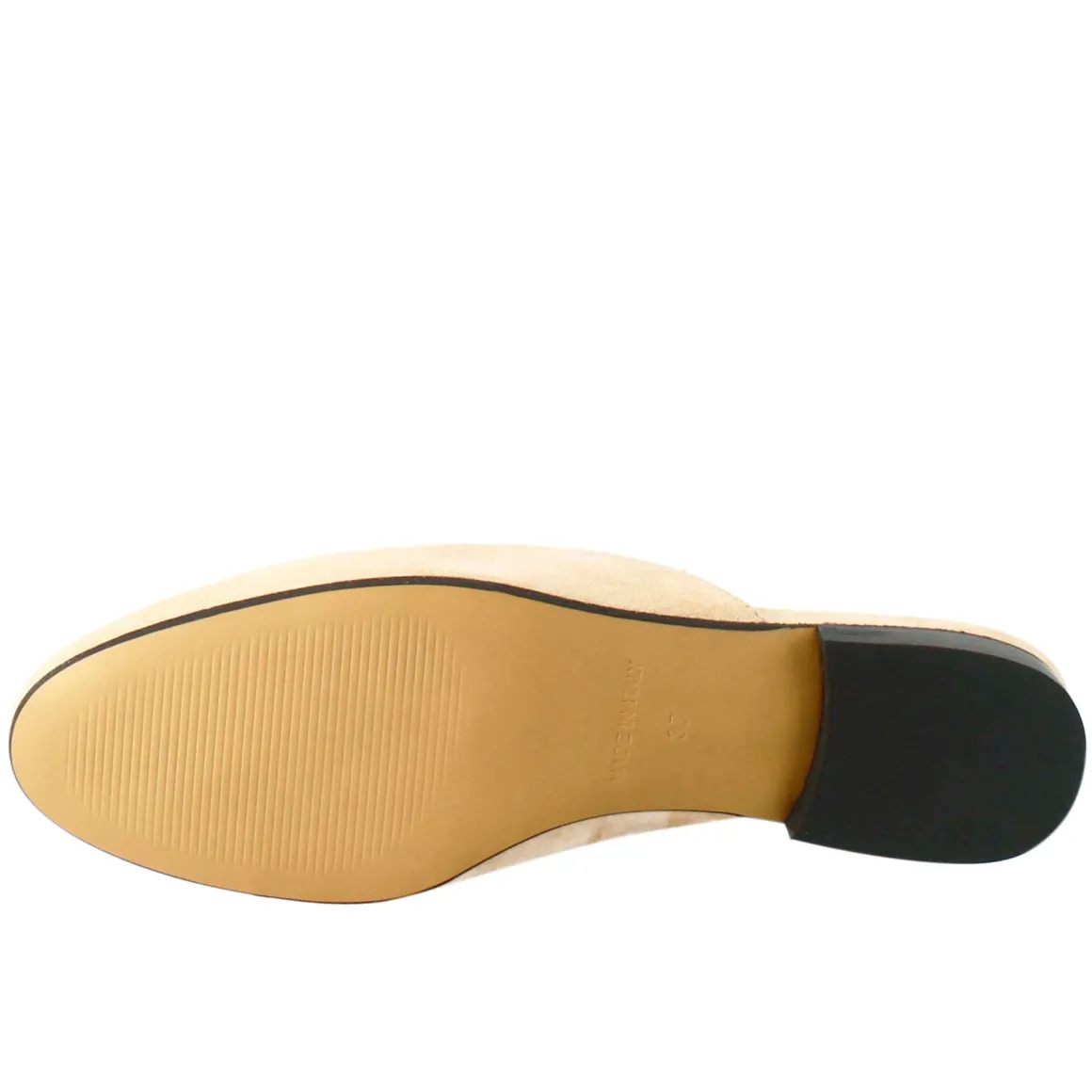 Sabot Da Donna In Pelle Scamosciata Beige Con Fibbia Oro